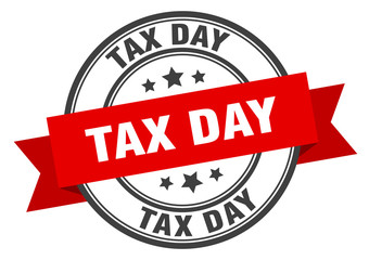 tax day label. tax day red band sign. tax day