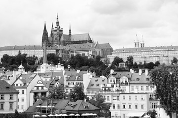 Prague castle, Czech Republic. Black and white retro style.