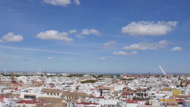Cityscape panoramic panning view of Seville, Spain