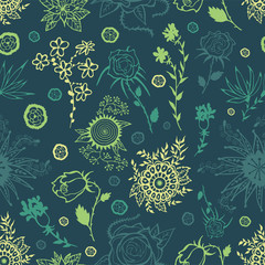 Flowers contours seamless pattern vector illustration hand drawing for textiles for wrappers