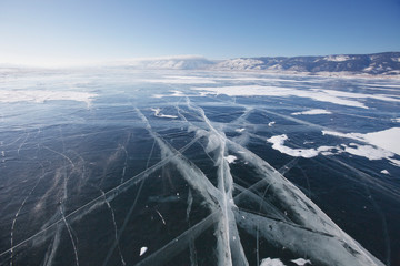 Ice of Lake Baikal. Winter