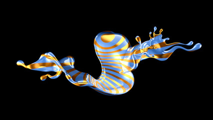 Beautiful elegant metal splash on a black background. 3d illustration, 3d rendering.