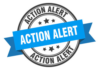 action alert label. action alert blue band sign. action alert