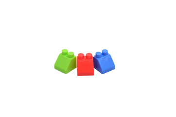 Plastic building blocks isolated on white background : soft focus