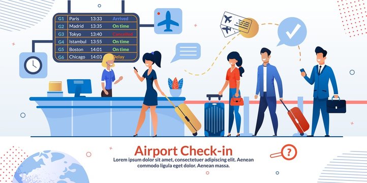 Airport Check-in Reception and Tourists Poster