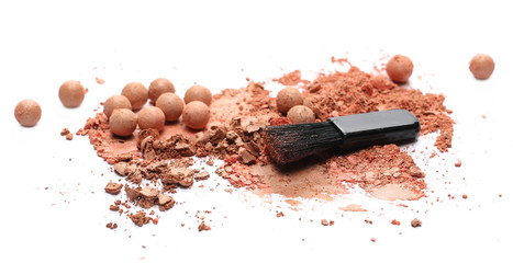Face powder makeup, blusher balls with brush, isolated on white background