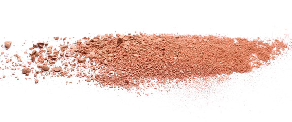 Face powder makeup, crushed blusher balls, isolated on white background