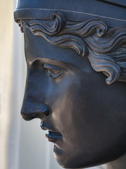 Profile of a bronze antique statue. Tsarskoe selo. Russia.