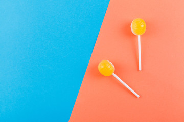 lolipop on mint blue pastel background.