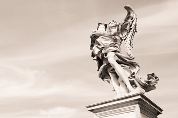 Rome angel sculpture. Sepia tone vintage style.