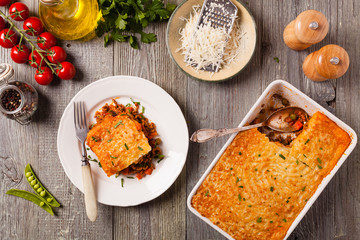 Cottage pie with beef and potatoes