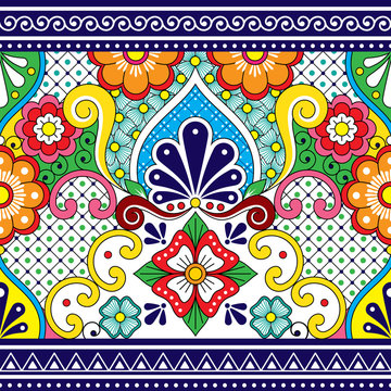 Mexican Talavera vector seamless pattern, repetitive background inspired by traditional pottery and ceramics design from Mexico 