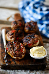 grilled champignons Stuffed with lamb.style rustic