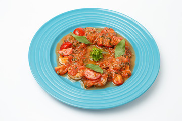 shrimps in a tomato pasta sauce