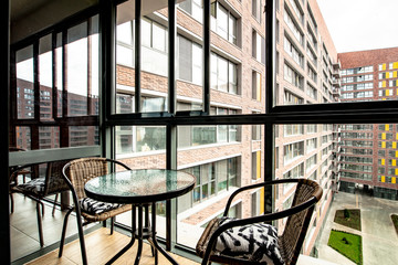 Glazed balcony of a modern residential building