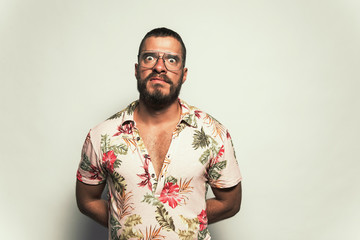 Young man with goggle eyes and eyeglasses