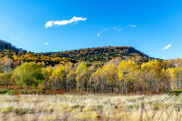Beautiful scenery of countryside in Hokkaido Japan during autumn season