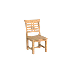 View of a yellow wooden chair. Stands far from the camera. 3D rendering, 3D illustration