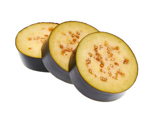 sliced eggplant isolated on white background.Full depth of field.
