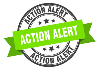 action alert label. action alert green band sign. action alert