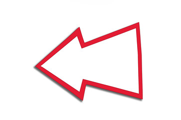 Speech bubble in the form of a red arrow isolated on a white background. Copy space