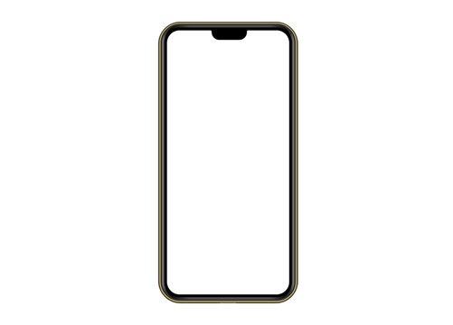 Golden Modern Smartphone.  Mock up mobile  phone with blank white screen. Vector Illustration for app, web, design.