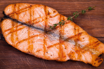 Restaurant dishes fried salmon steak