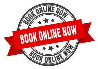 Fototapeta premium book online now label. book online now red band sign. book online now