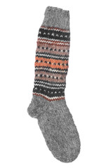 knit socks of rough wool on an isolated white background