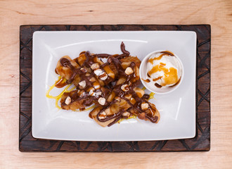 Restaurant dish banana dessert