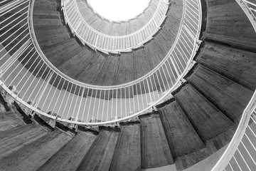 Spiral staircase. Black and white photo