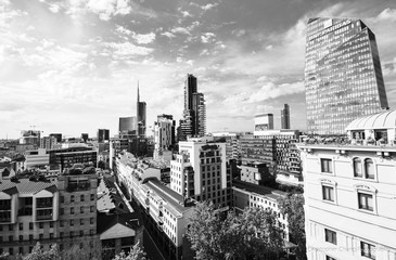 Fototapeta na wymiar Top view of the financial district of Milan