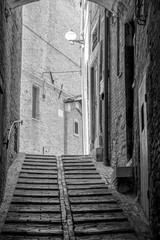 View of old city of Urbino. Black and white photo