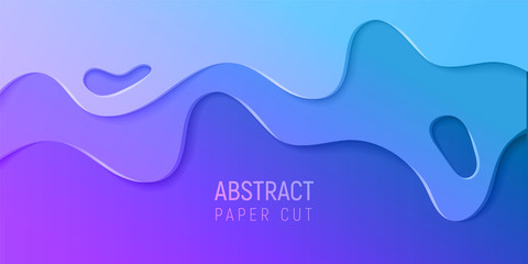 Abstract paper cut slime background. Banner with slime abstract background with purple and blue paper cut waves. Vector illustration.