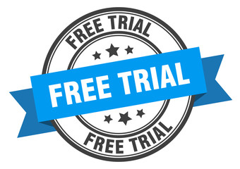 free trial label. free trial blue band sign. free trial