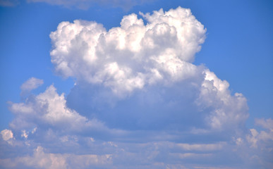 Fototapeta na wymiar Large white fluffy cloud in the blue sky.
