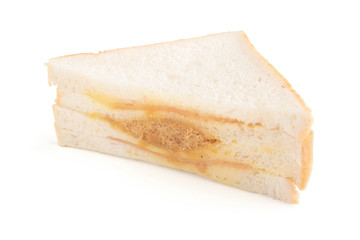 sandwiches with Bologna and dried shredded pork, Isolated on white