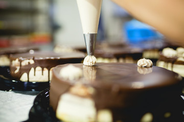 Woman decorating and make raspberry cookies in her home,stock photo