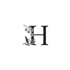 H initial unique modern creative elegant luxurious artistic with flower