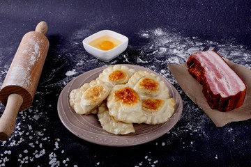 Homemade fried Russian dumplings. Tasty traditional food