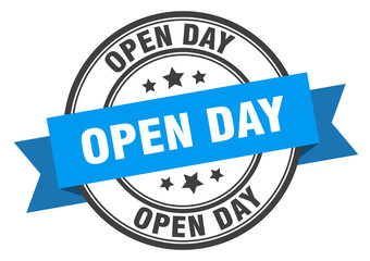 open day label. open day blue band sign. open day