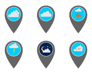 Pins mit Wettersymbolen