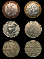 Collage made of high quality images of russian and soviet commemorative coins