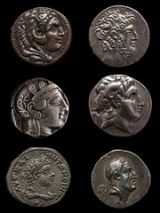 Collage made of high quality images of authentic greek silver ancient coins