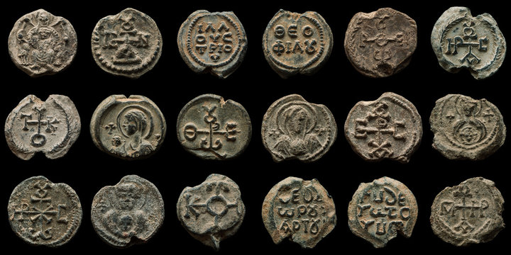 Collage made of high quality images of authentic ancient post seals