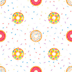 Donuts seamless pattern. Food background. Vector illustration.