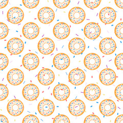 Donuts seamless pattern. Food background. Vector illustration.