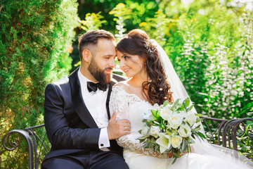 Bride and groom enjoy the moment at the wedding