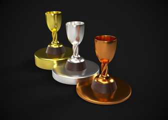 Gold Silver & Bronze Trophy Champions Winner 3D Render