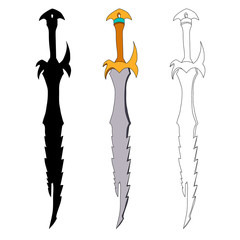 weapon sword, saber, on a white background, outline and silhouette